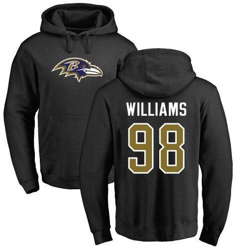 Men Baltimore Ravens Black Brandon Williams Name and Number Logo NFL Football #98 Pullover Hoodie Sweatshirt->nfl t-shirts->Sports Accessory